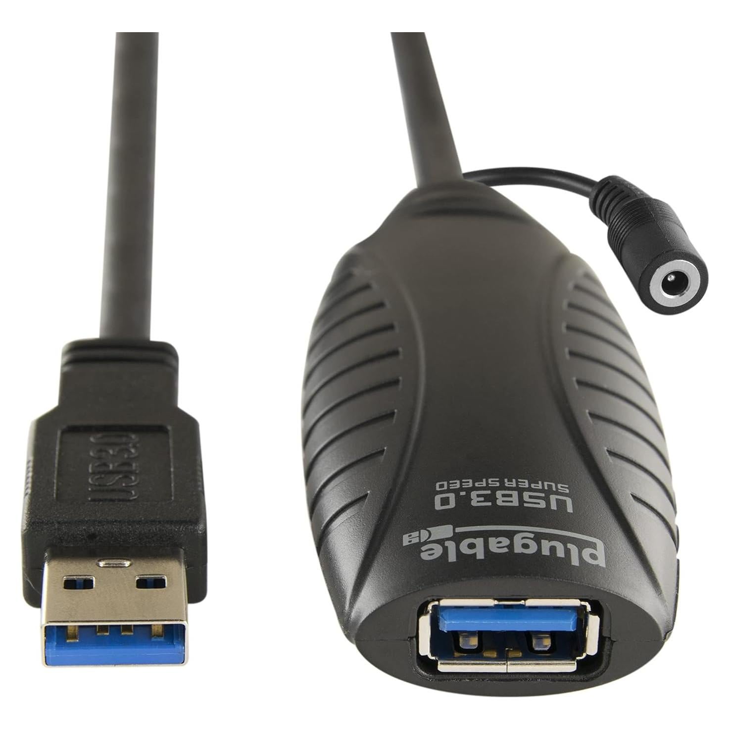 Cable de Extensión USB 3.0 Plugable 10m con Adaptador AC