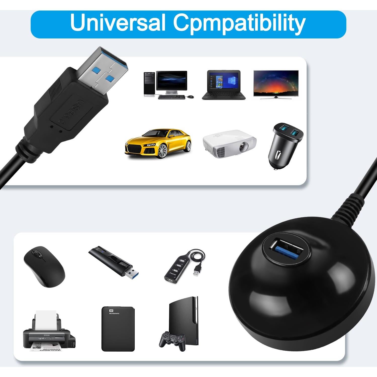 Cable de Extensión USB 3.0 HATMINI 1.5M Tipo-A Macho a Hembra