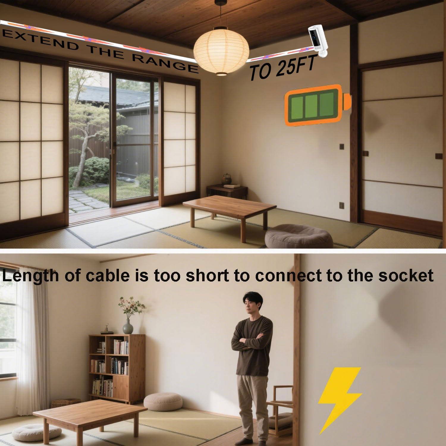 2Pack Cable de Extensión USB C 7.62m para Cámaras de Seguridad