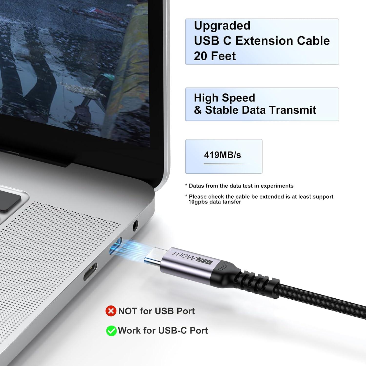 Cable de Extensión USB C 6m DteeDck 100W 4K 5 Gbps