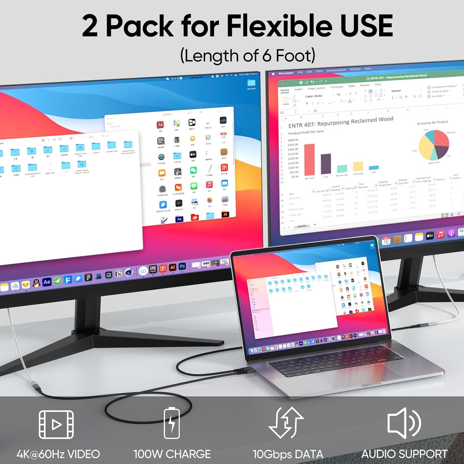 Cable de Extensión USB C 1.83m DteeDck 10Gbps 100W Carga