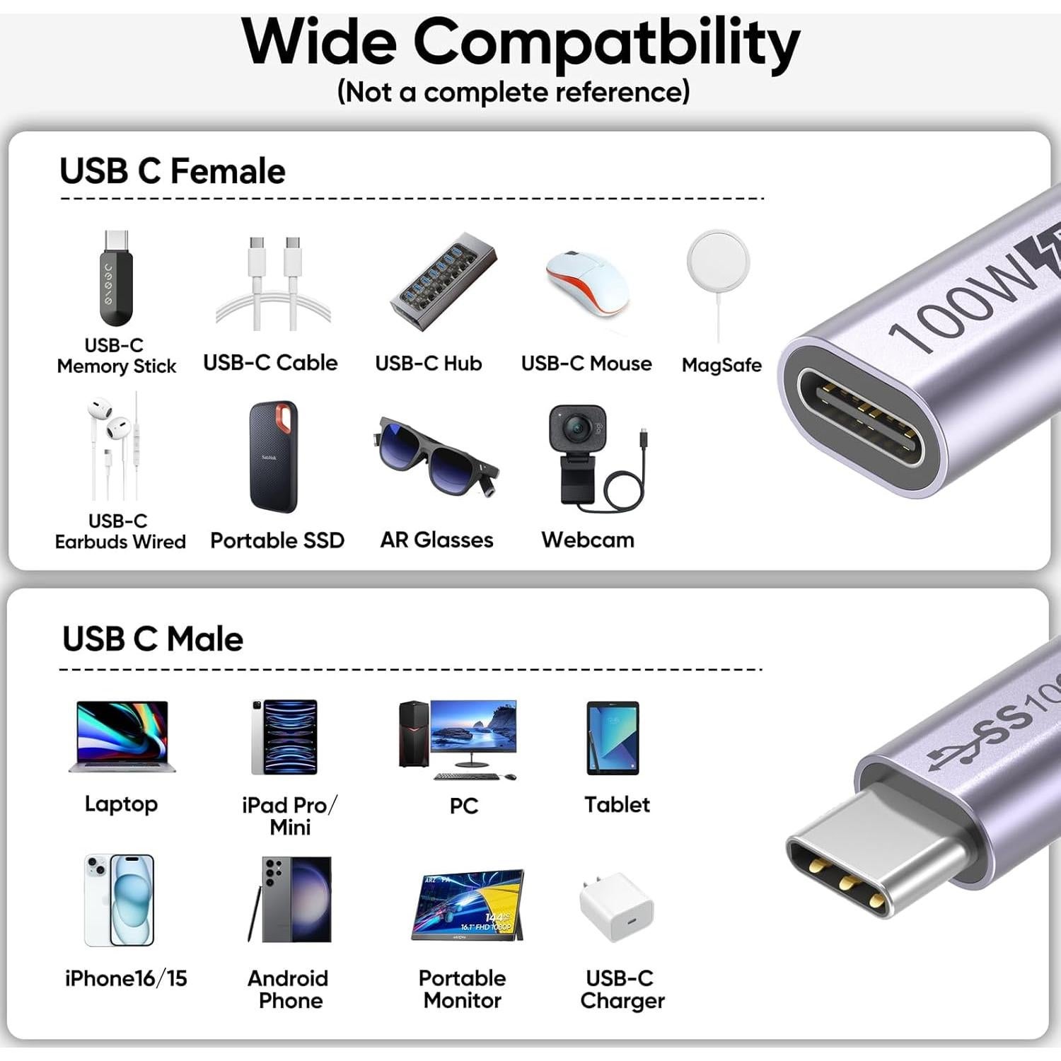 Cable de Extensión USB C 1.83m DteeDck 10Gbps 100W Carga