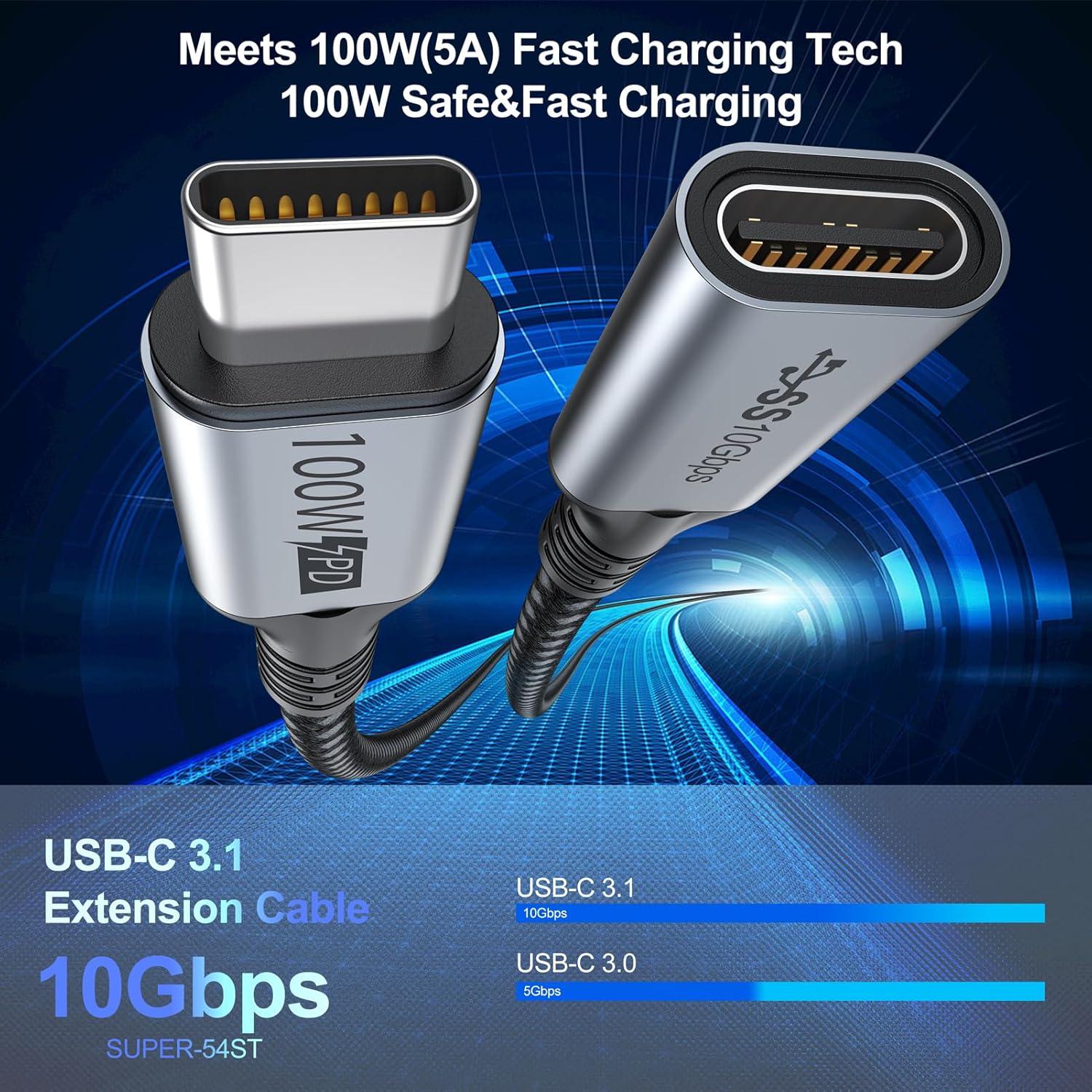 Cable Extensión USB C 1.83m URELEGAN 100W 10Gbps 4K
