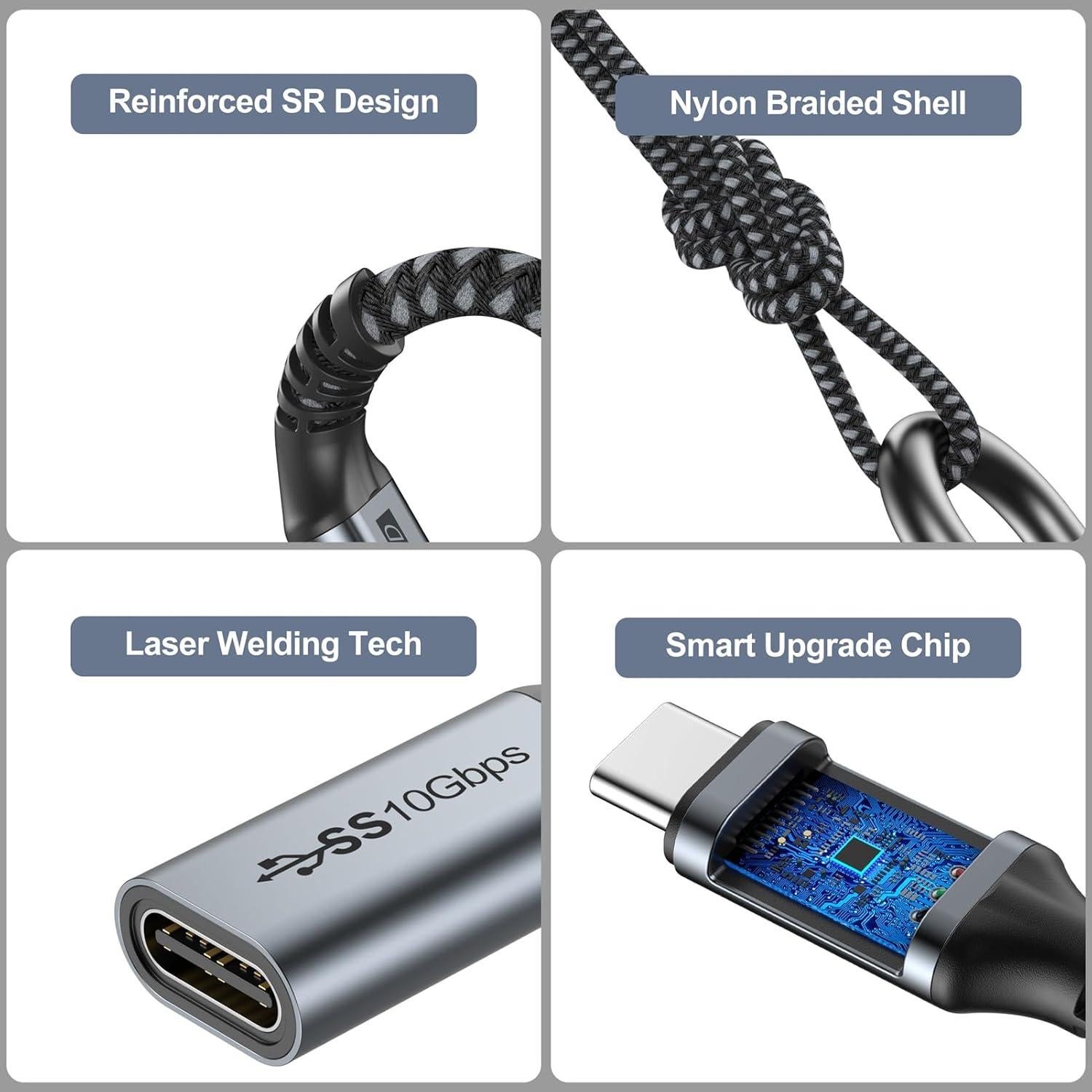 Cable Extensión USB C 1.83m URELEGAN 100W 10Gbps 4K