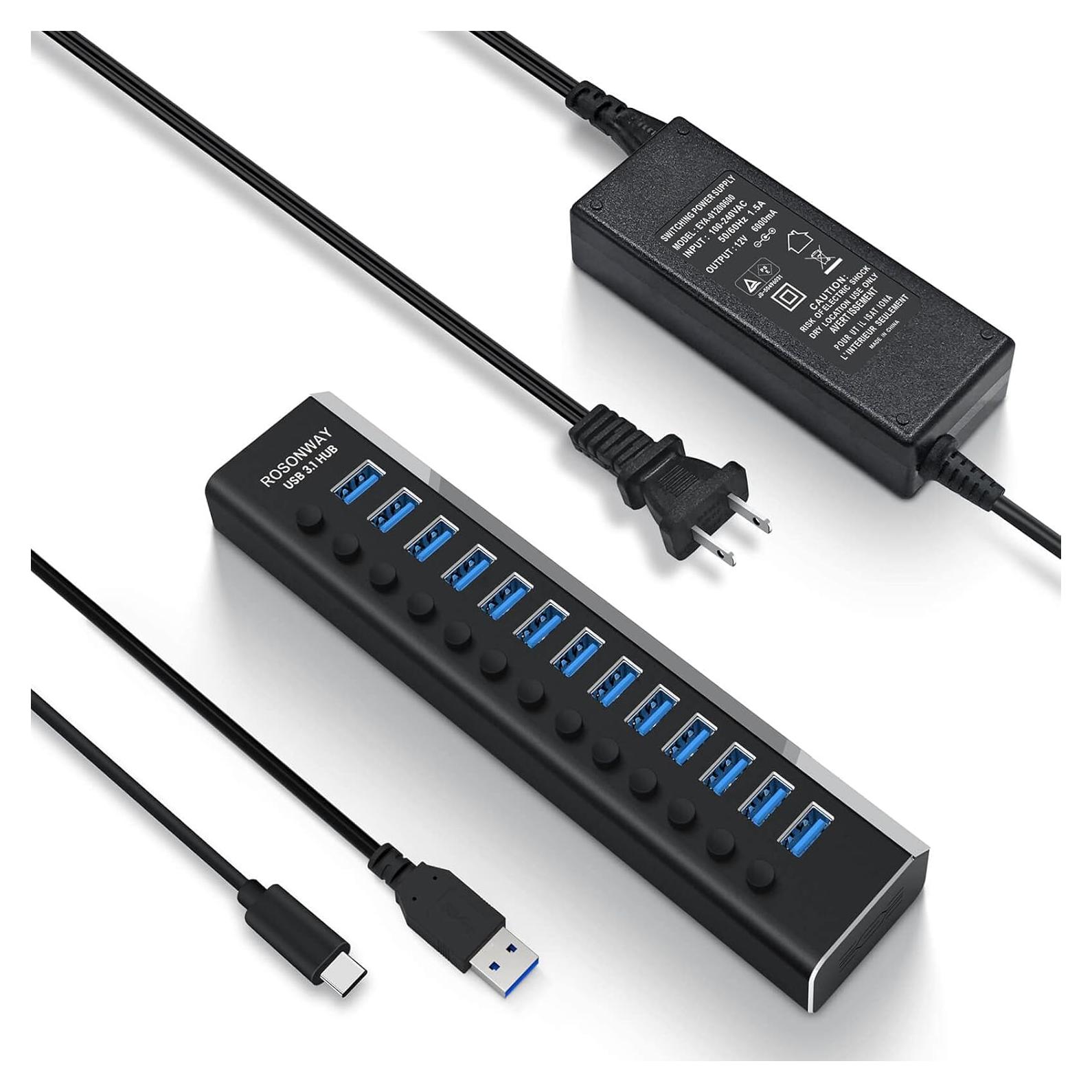 Hub USB Alimentado Rosonway RSH-A13 de 13 Puertos 10Gbps