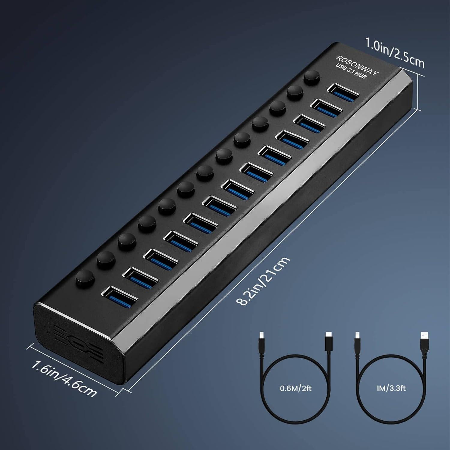 Hub USB Alimentado Rosonway RSH-A13 de 13 Puertos 10Gbps
