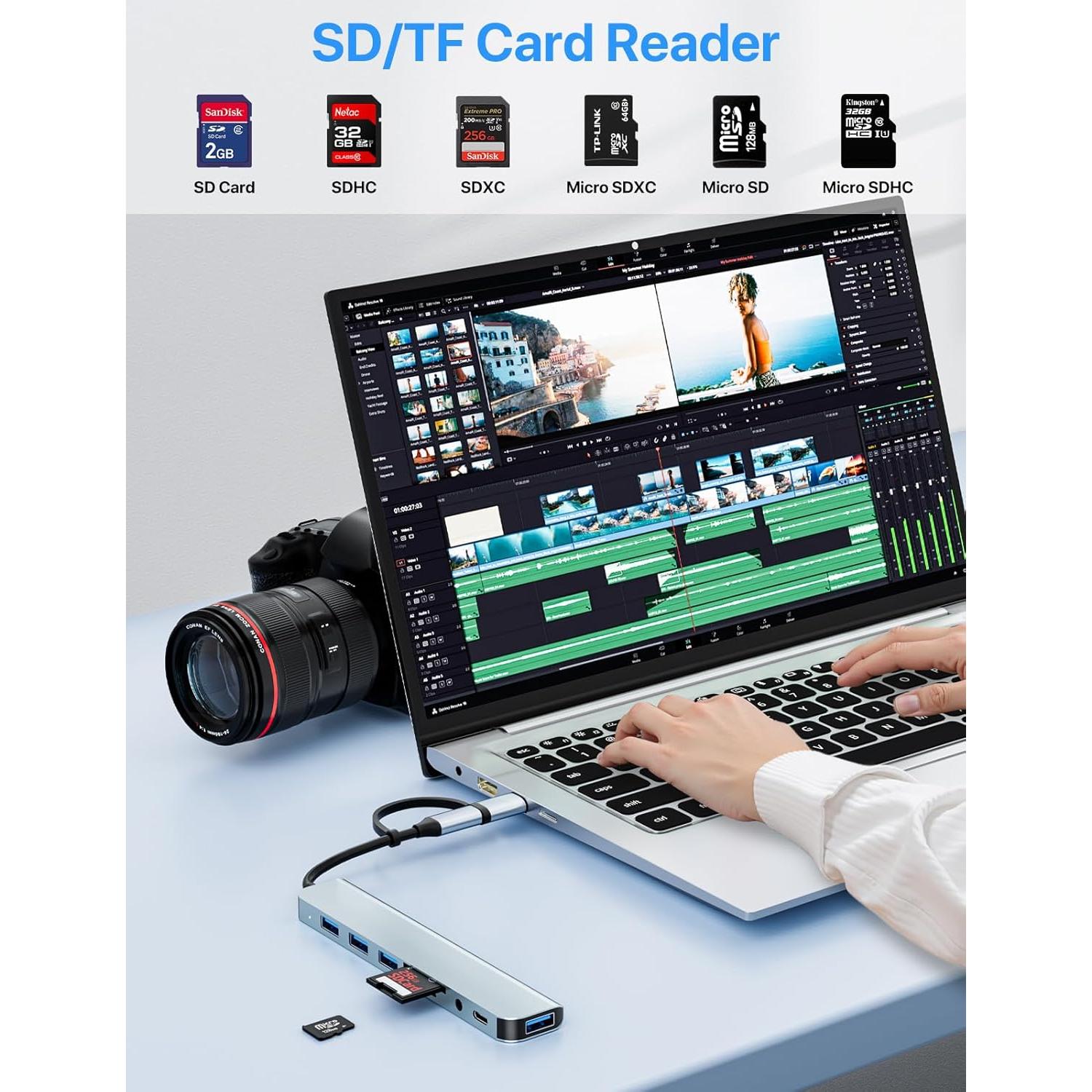 Adaptador Multiport USB C WIRWTRU 8 en 1 Aluminio Plata