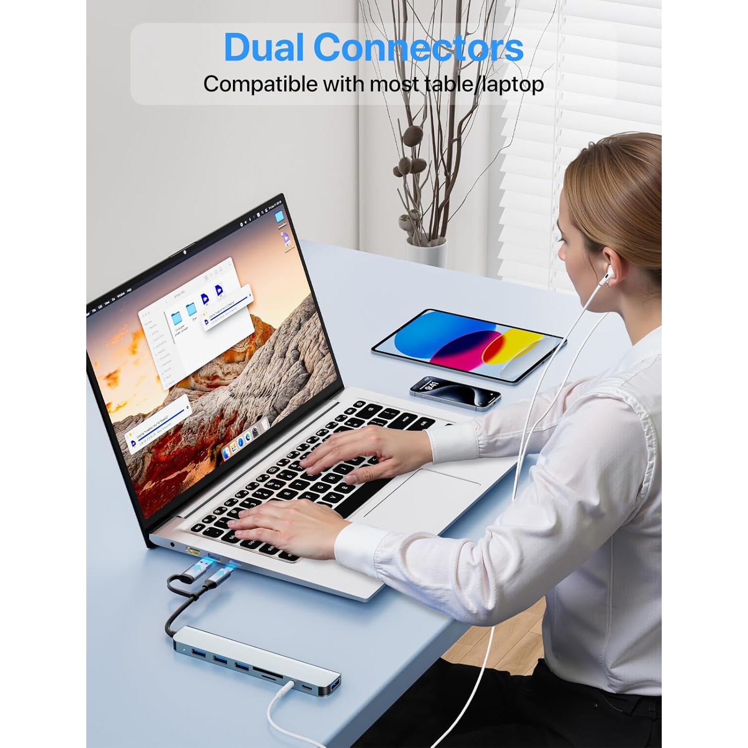 Adaptador Multiport USB C WIRWTRU 8 en 1 Aluminio Plata