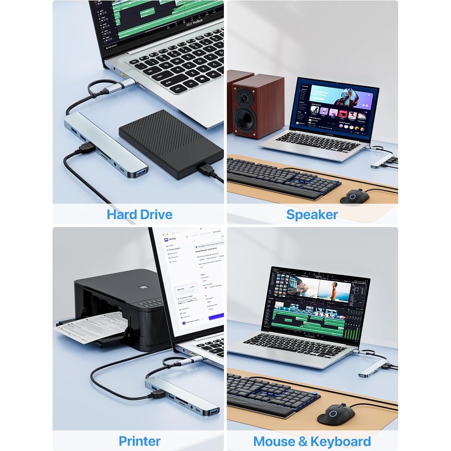 Adaptador Multiport USB C WIRWTRU 8 en 1 Aluminio Plata