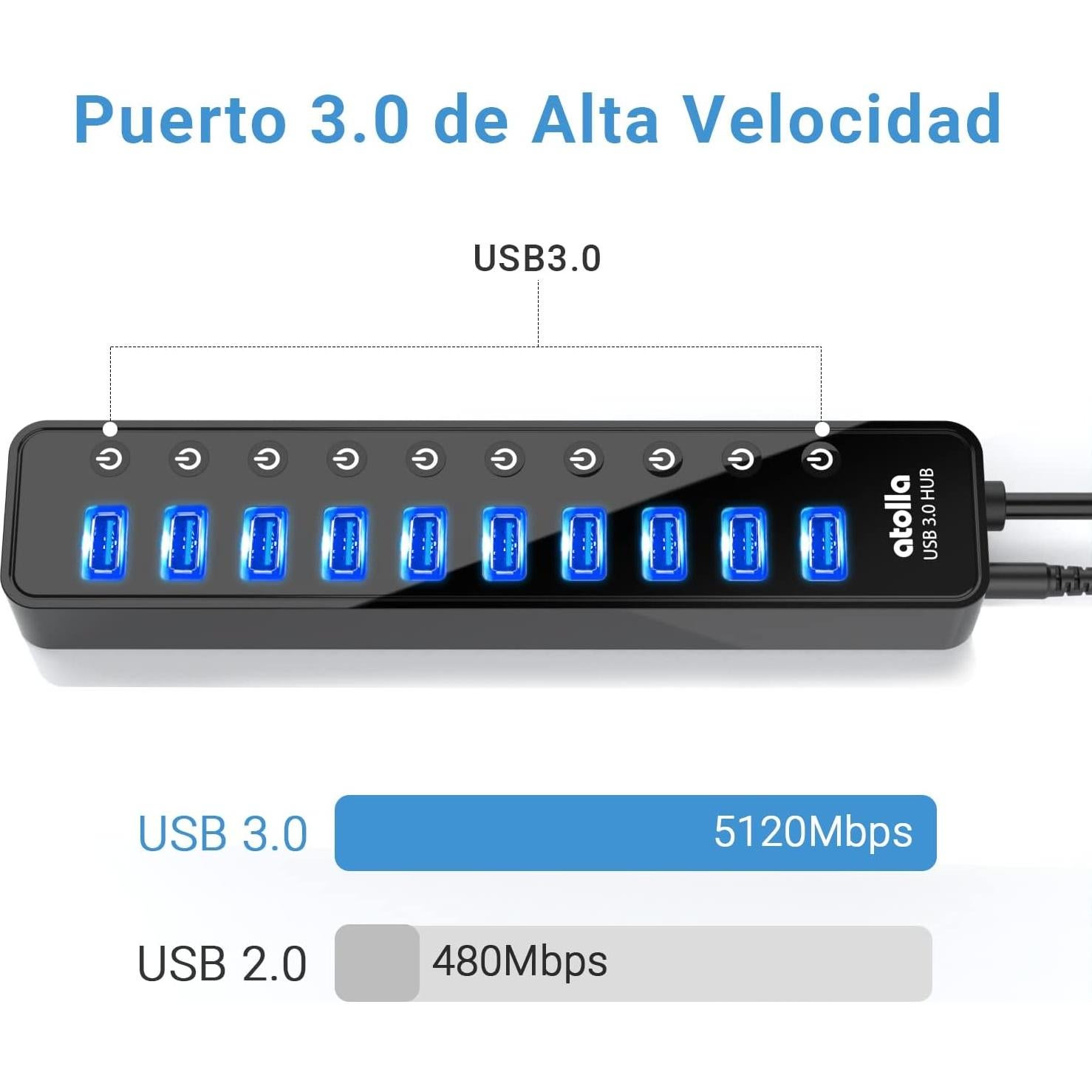 Hub USB 3.0 Alimentado atolla CH-310U3 10 Puertos con Interruptores