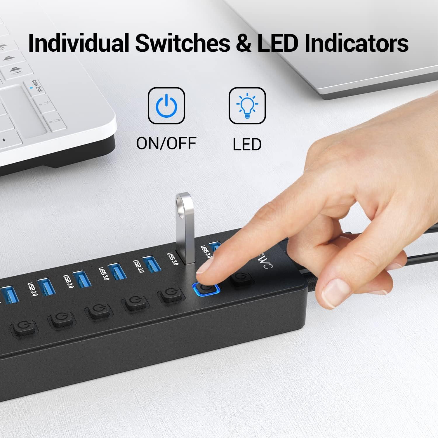 Hub USB 3.0 de 11 Puertos SHENZHEN A1011 con Carga Inteligente