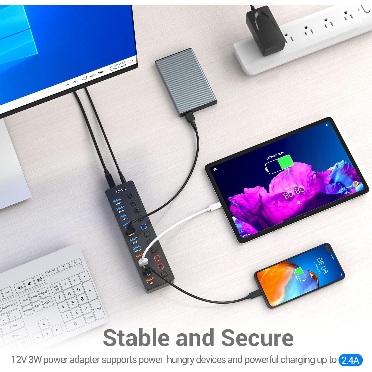 Hub USB 3.0 de 11 Puertos SHENZHEN A1011 con Carga Inteligente