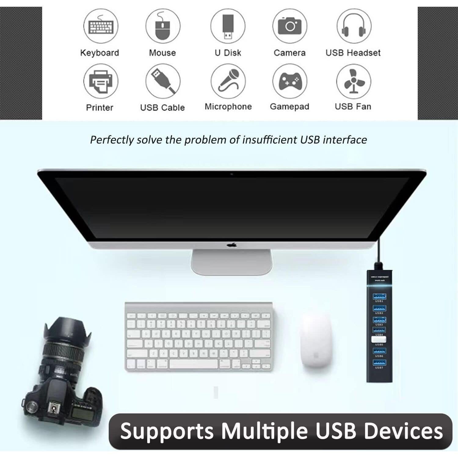 Hub USB 3.0 VIENON de 7 Puertos para Laptop y PC