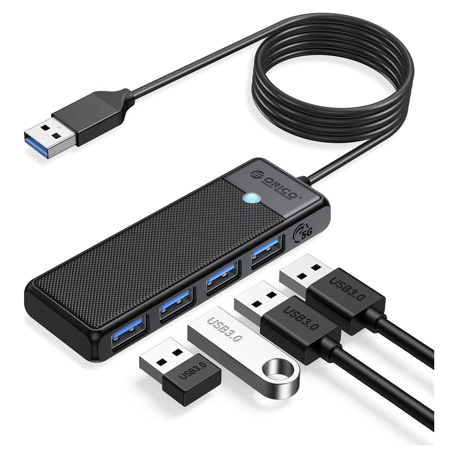 Hub USB 3.0 ORICO de 4 Puertos con Cable de 1.83m Negro