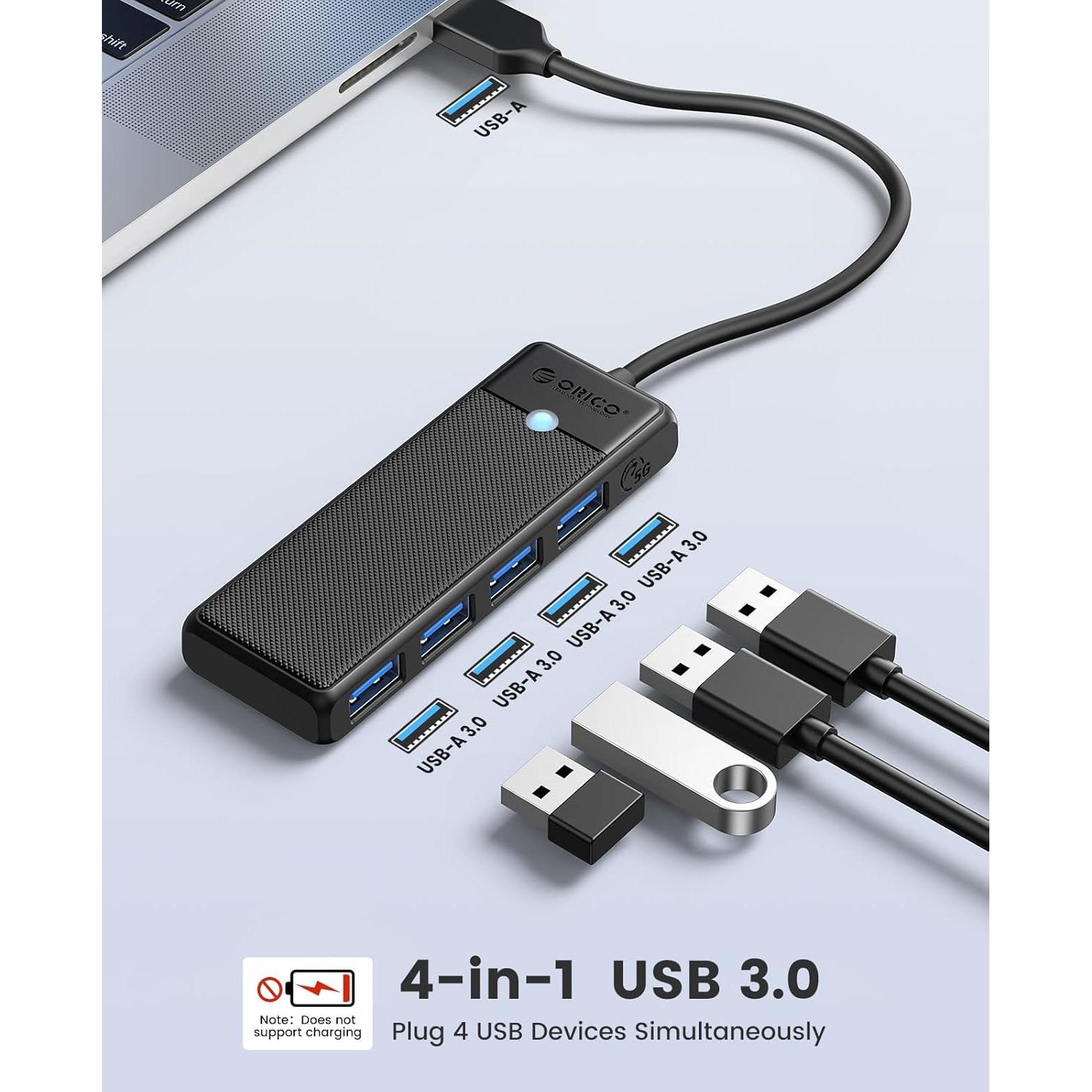 Hub USB 3.0 ORICO de 4 Puertos con Cable de 1.83m Negro