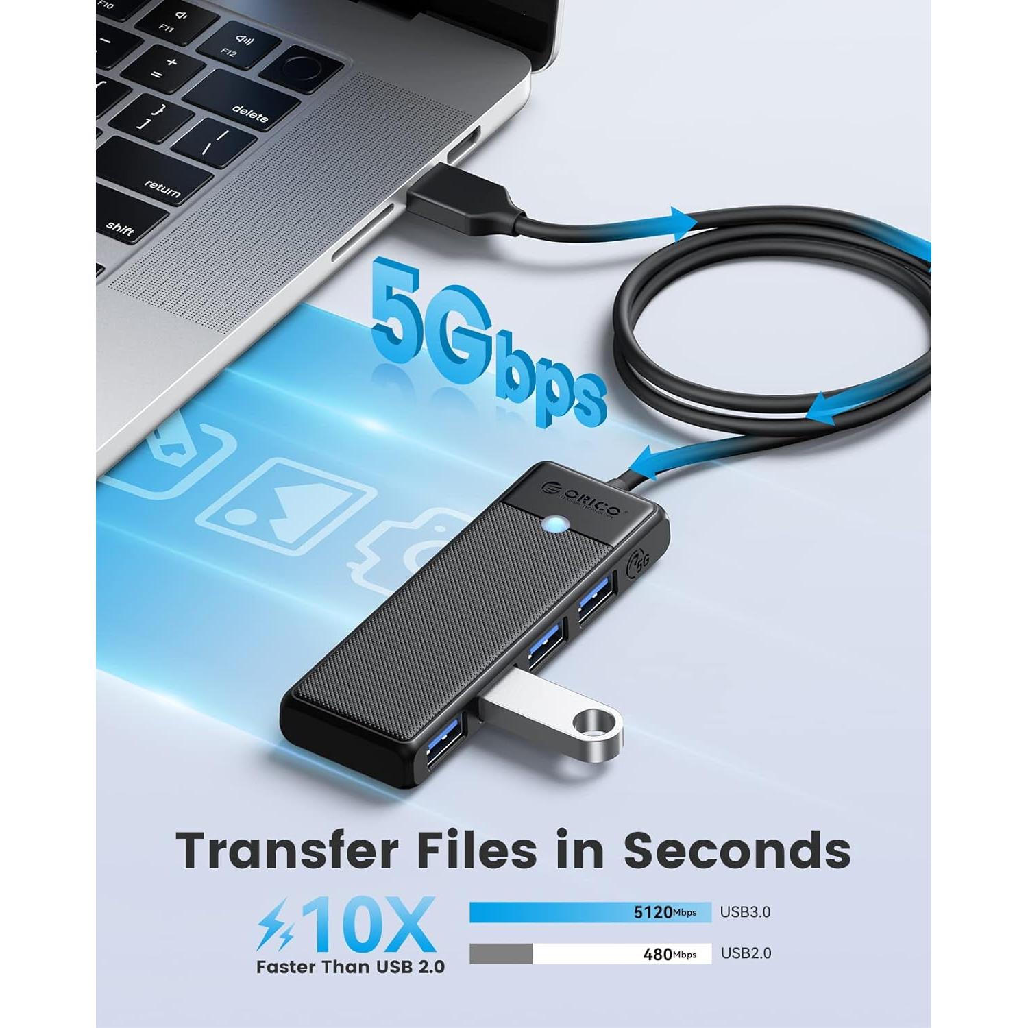 Hub USB 3.0 ORICO de 4 Puertos con Cable de 1.83m Negro