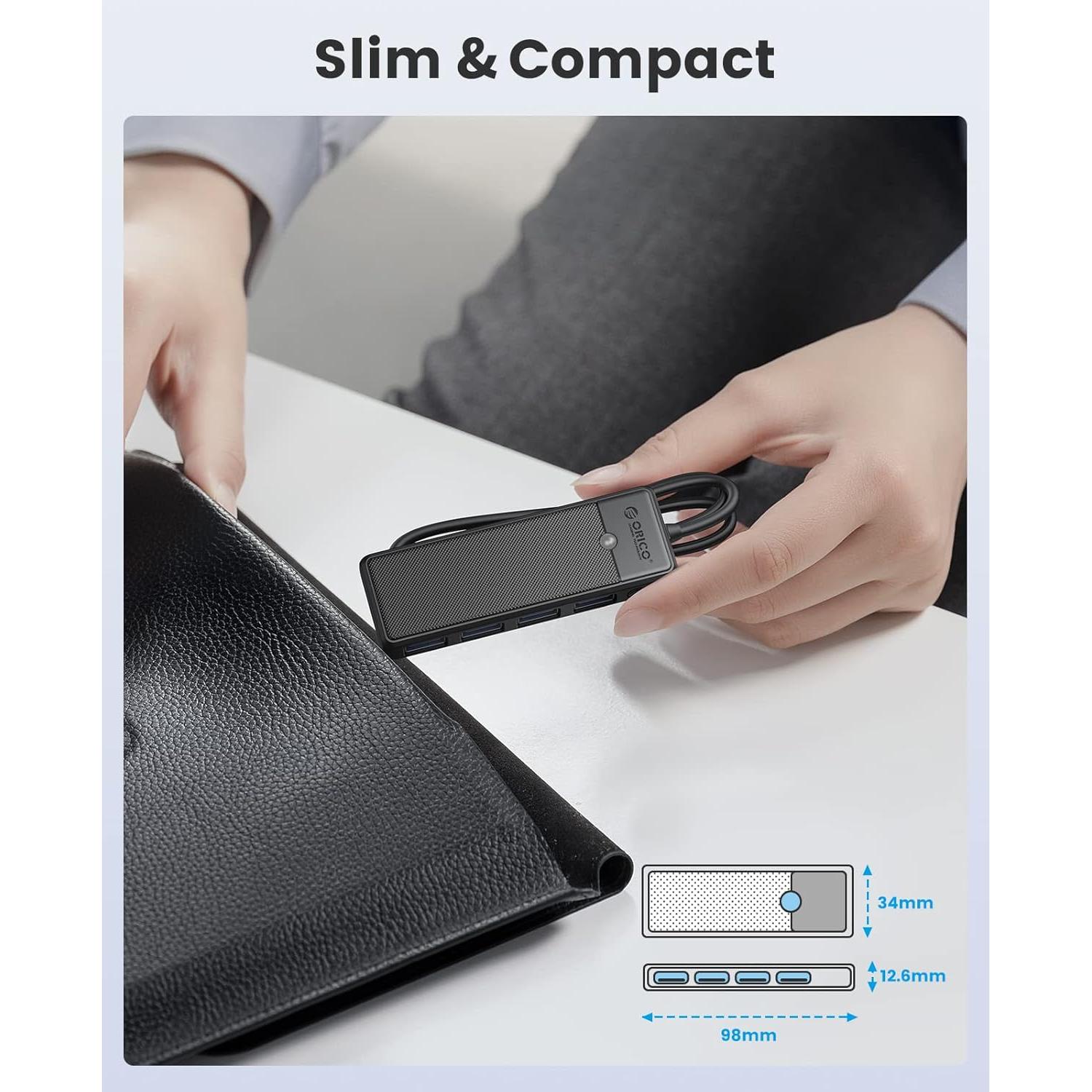 Hub USB 3.0 ORICO de 4 Puertos con Cable de 1.83m Negro