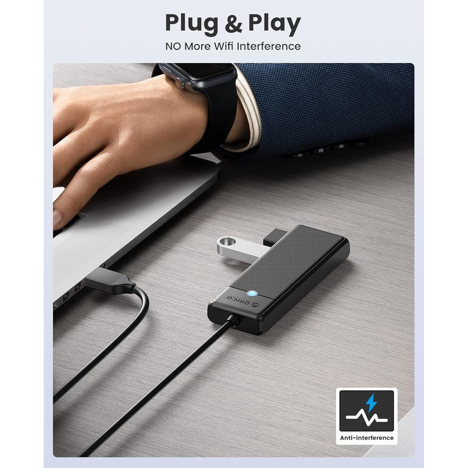 Hub USB 3.0 ORICO de 4 Puertos con Cable de 1.83m Negro