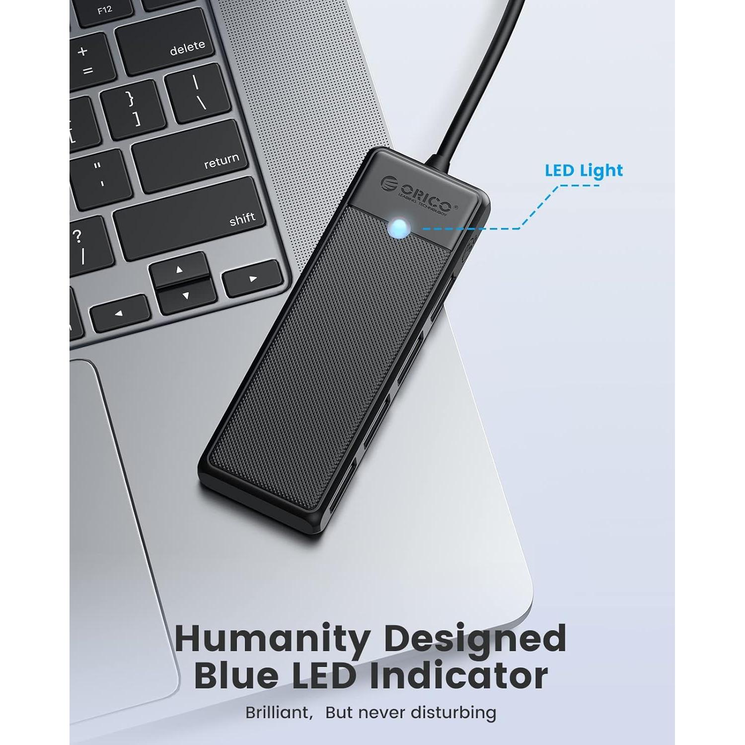 Hub USB 3.0 ORICO de 4 Puertos con Cable de 1.83m Negro