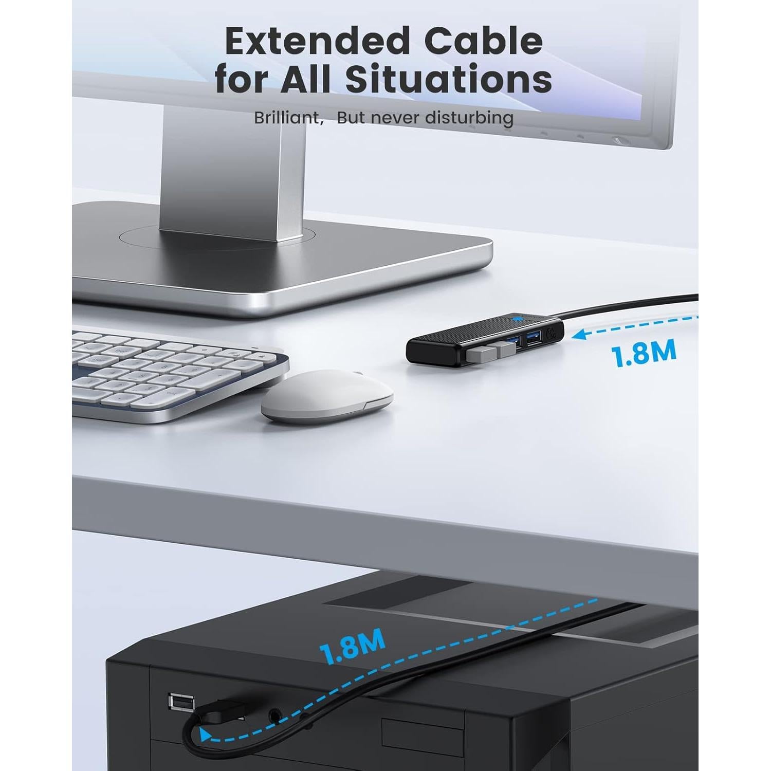 Hub USB 3.0 ORICO de 4 Puertos con Cable de 1.83m Negro