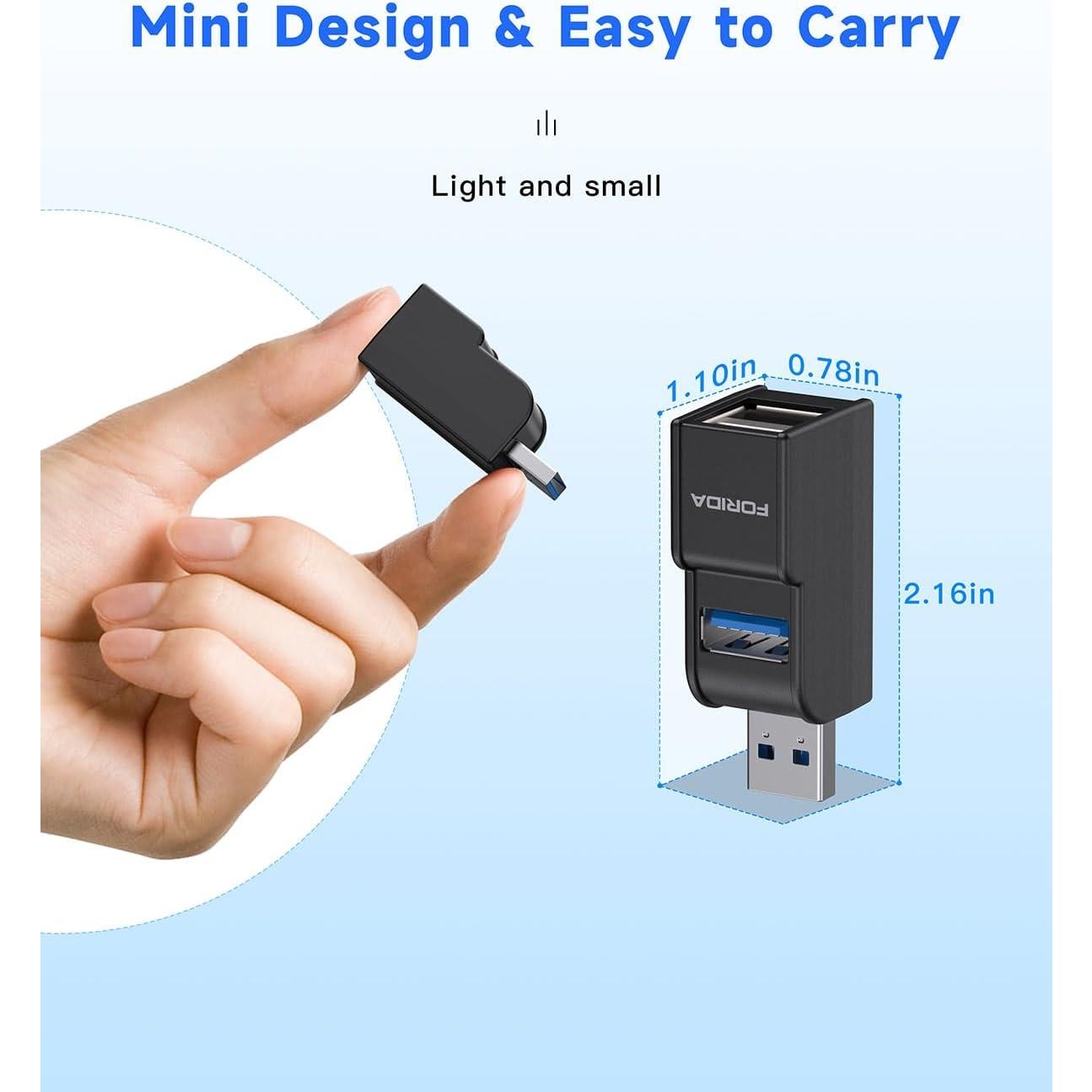 Adaptador USB 3.0 FORIDA Hub 3 Puertos Negro - Divisor Portátil