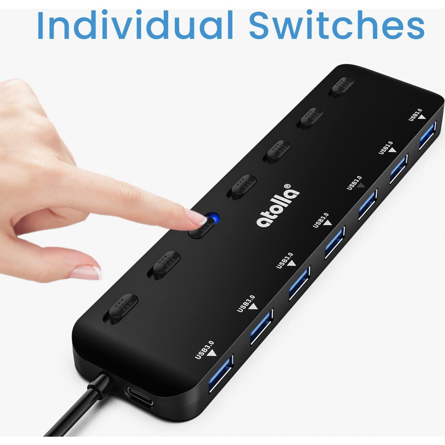 Hub USB 3.0 Atolla 7 Puertos con Interruptores y LED