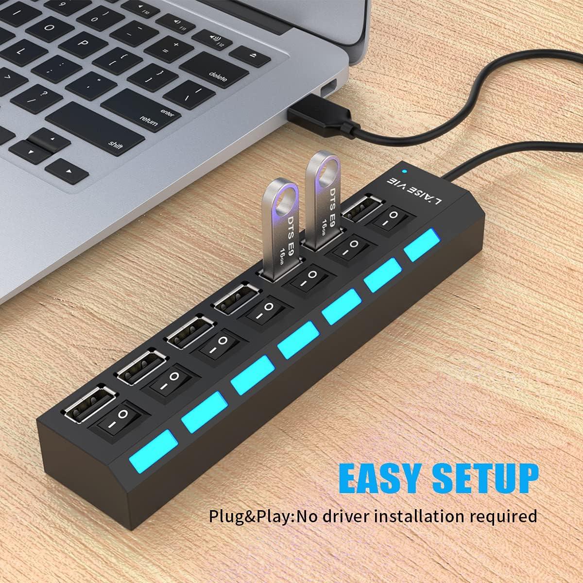 Hub USB 2.0 de 7 Puertos L'Aise Vie con Interruptores y LED