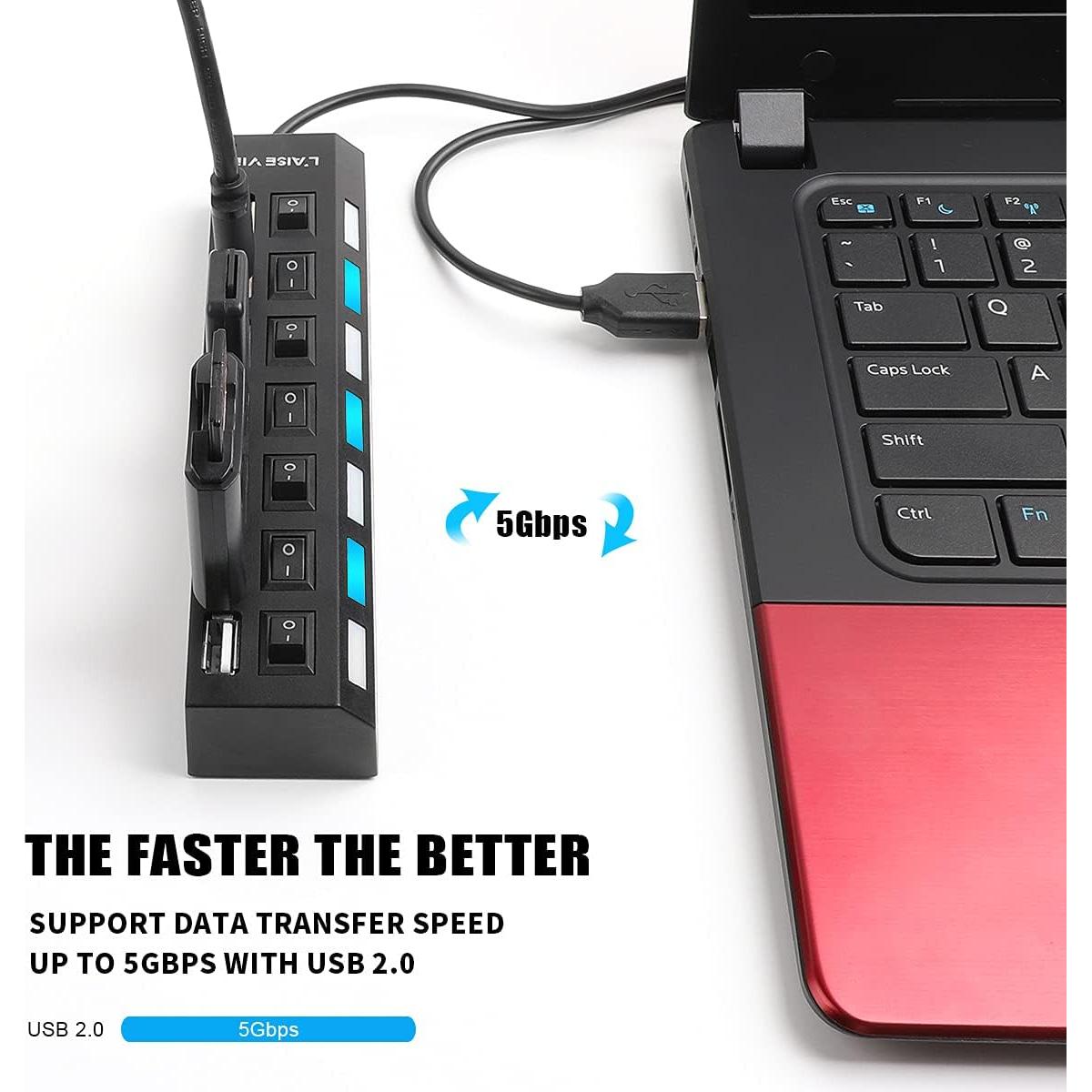 Hub USB 2.0 de 7 Puertos L'Aise Vie con Interruptores y LED