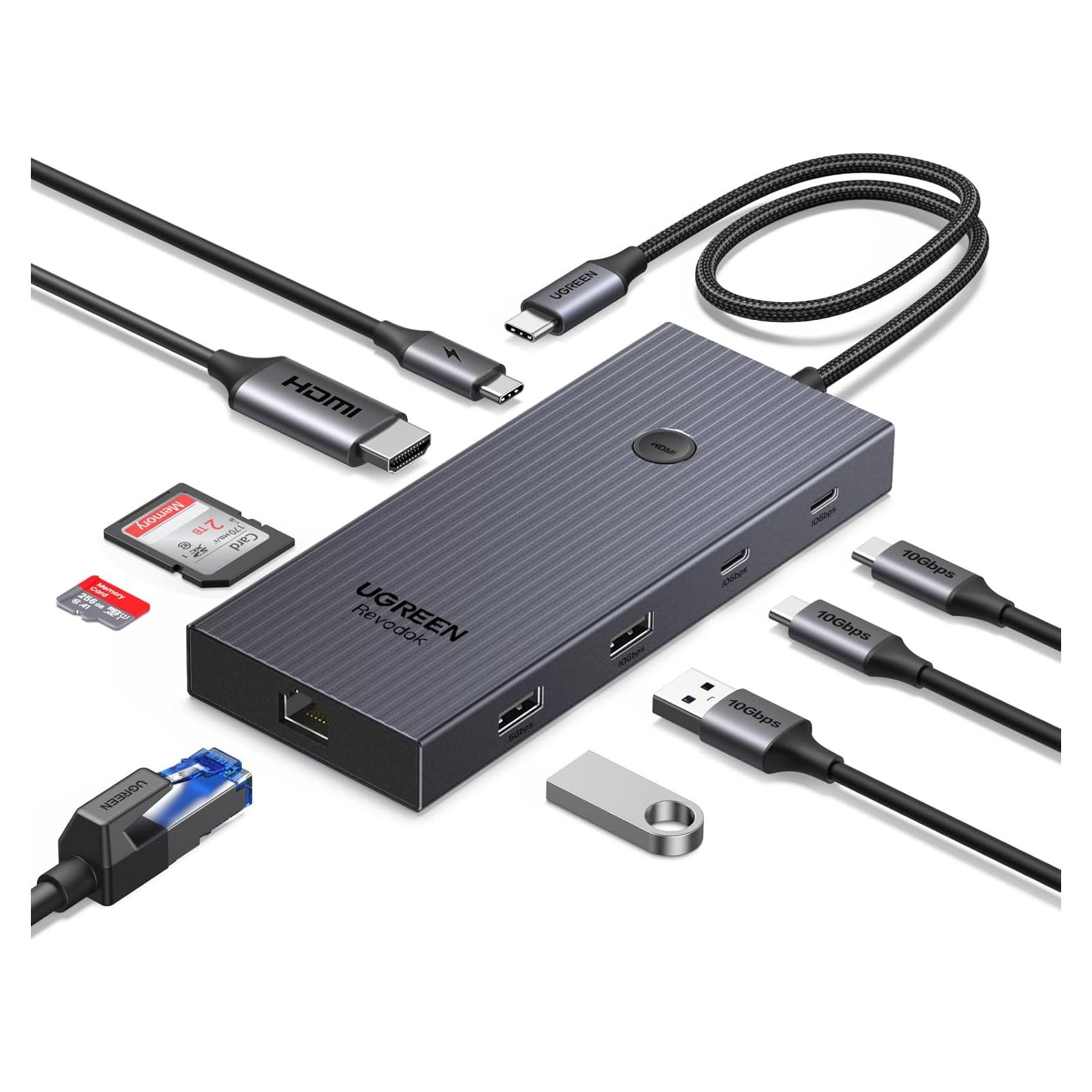 UGREEN Hub USB-C 9 en 1 con HDMI 4K, Ethernet Gigabit y Carga PD 100W