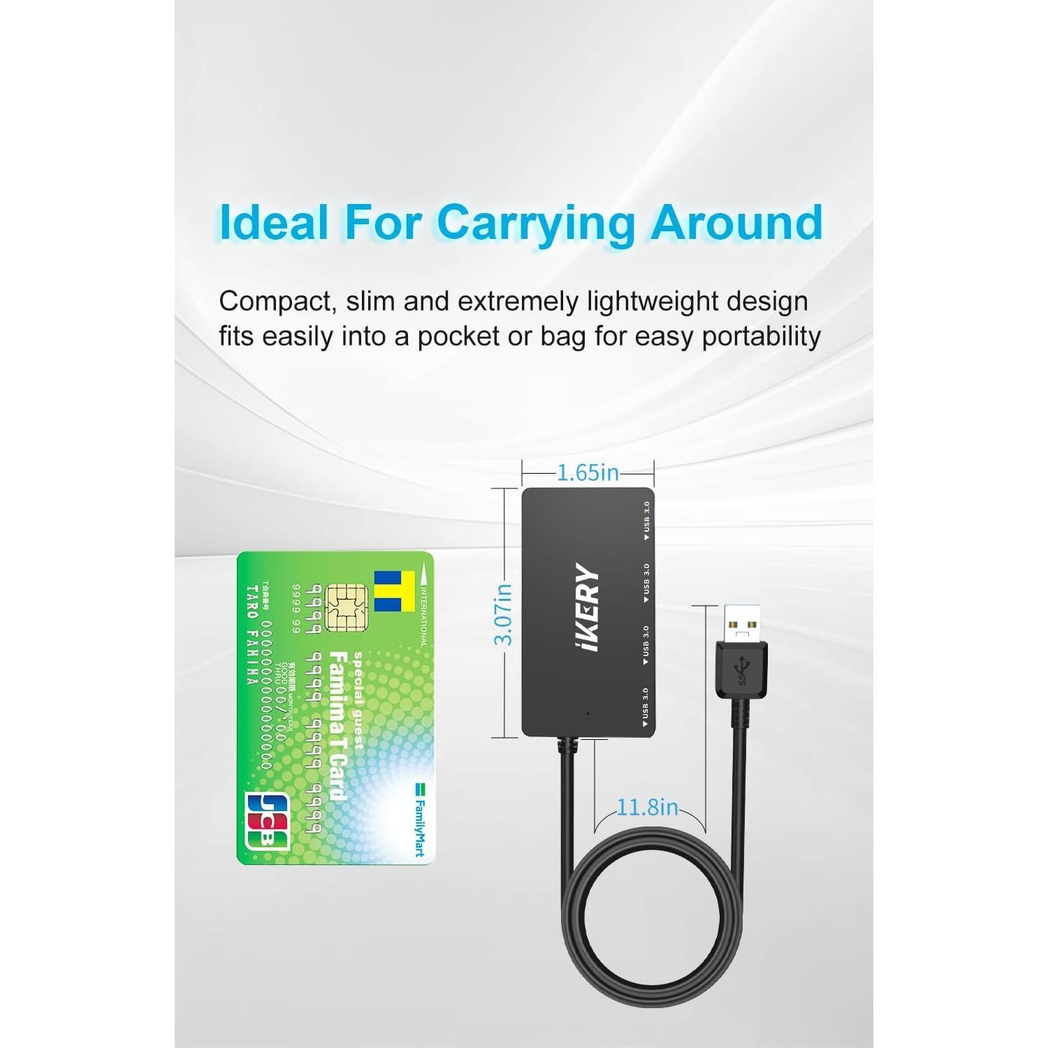 Hub USB 3.0 4 Puertos IKERY - Alta Velocidad 5Gbps, Negro 30.48 cm