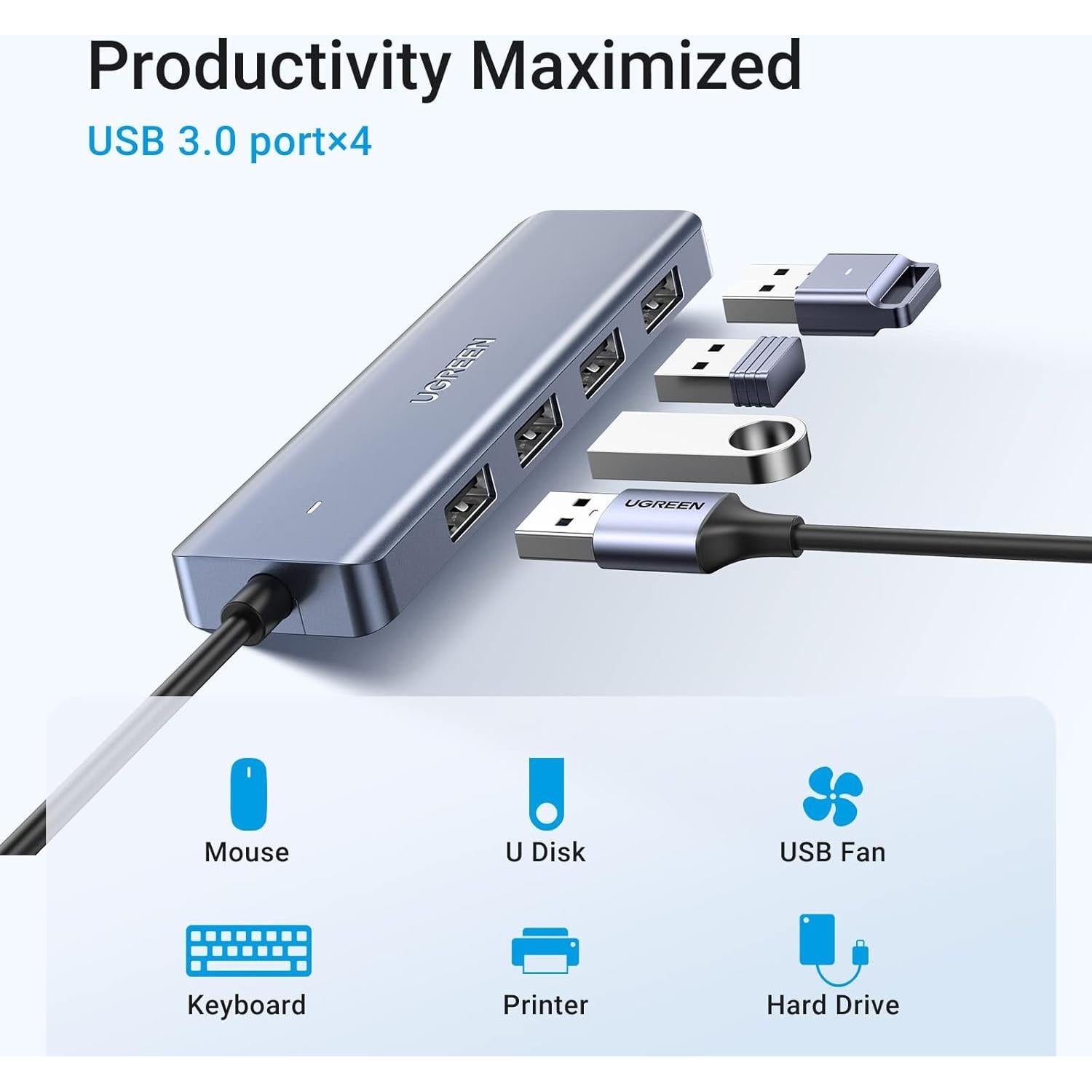 Hub USB C a USB A UGREEN 4 Puertos 3.0 0.15 m Alta Velocidad