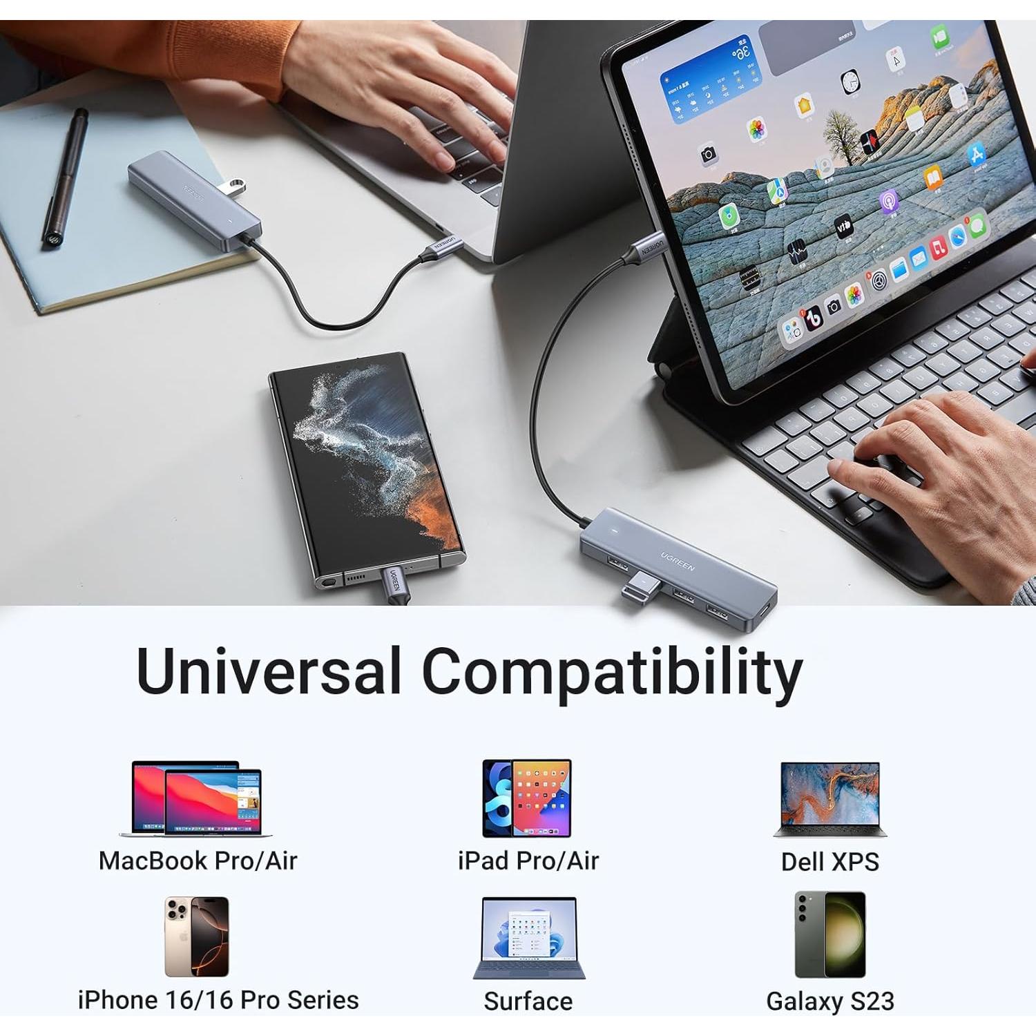 Hub USB C a USB A UGREEN 4 Puertos 3.0 0.15 m Alta Velocidad