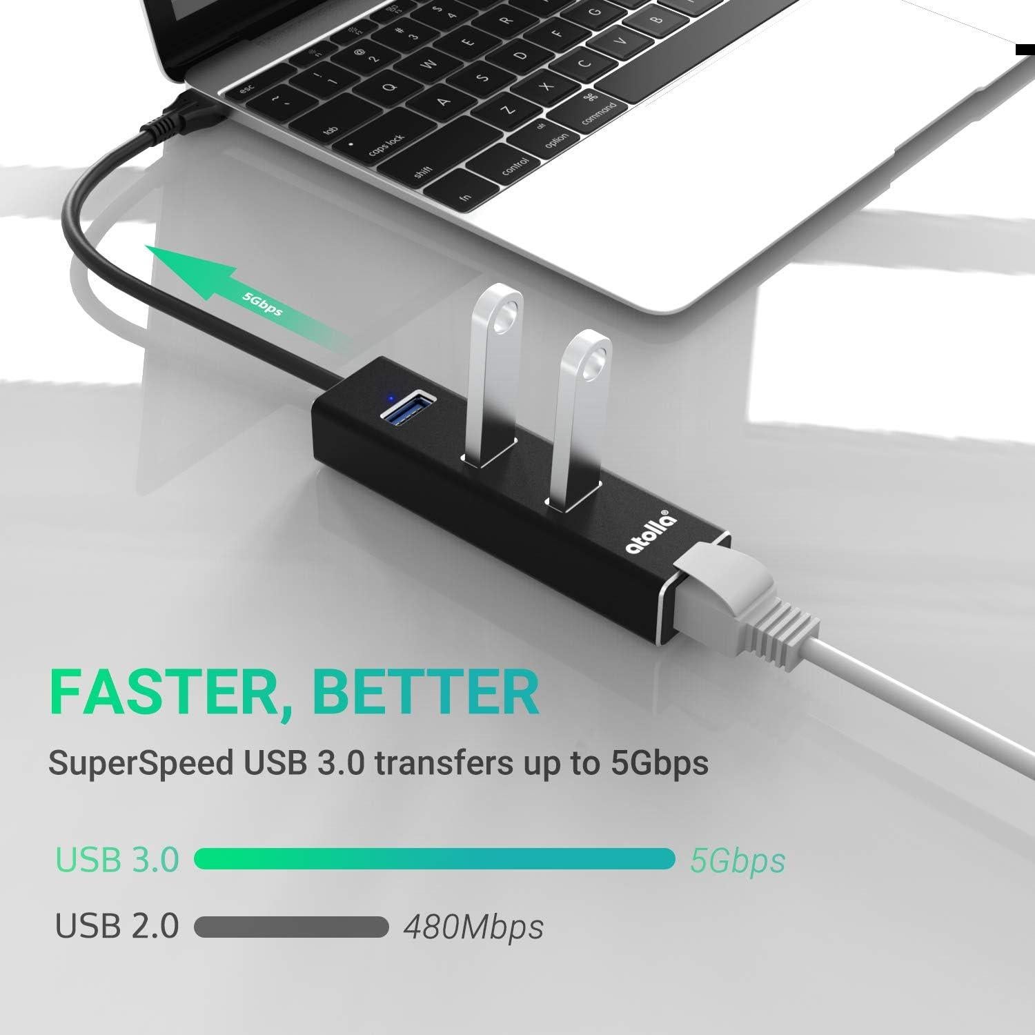 Adaptador USB C a Ethernet 3 Puertos Hub USB 3.0 Bauihr