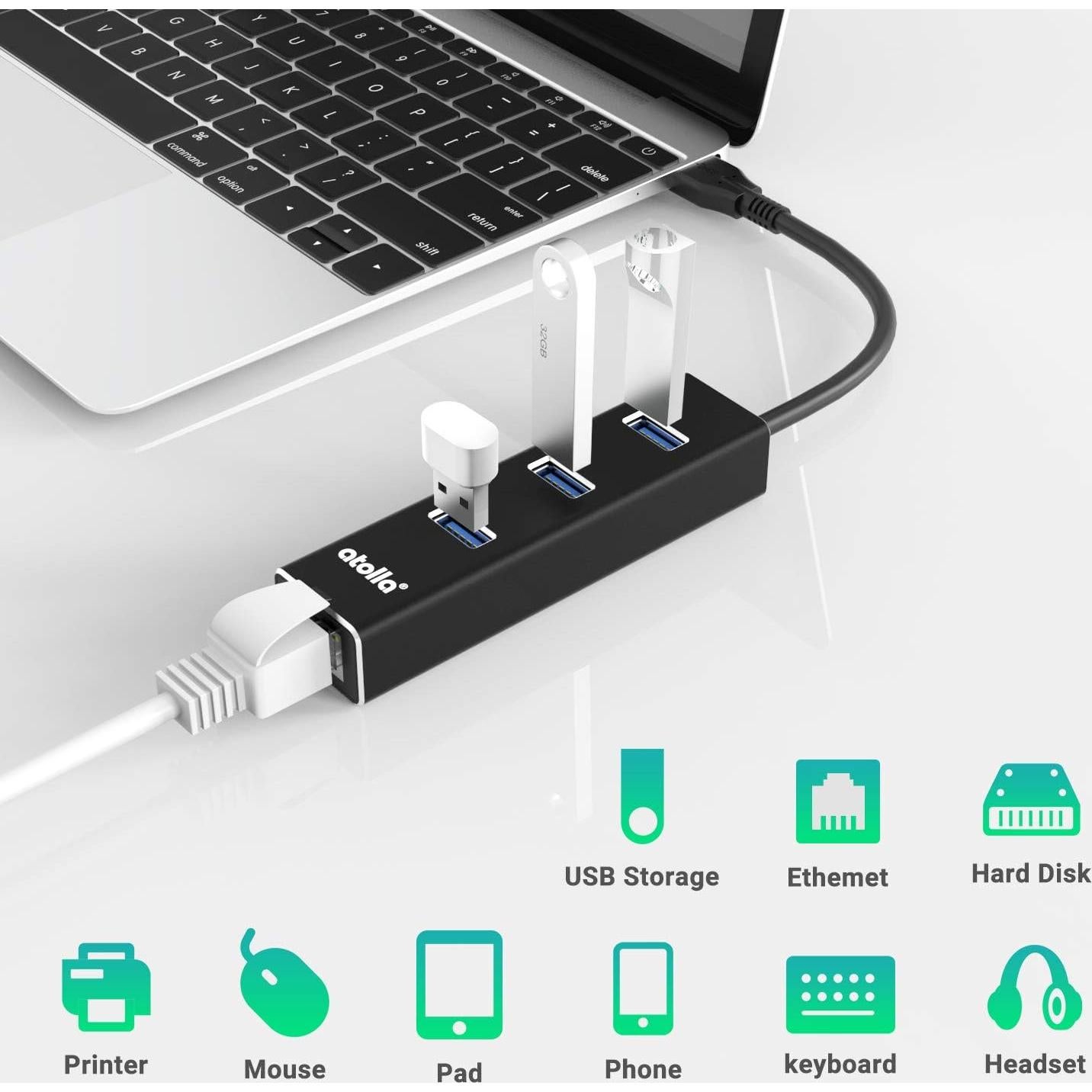 Adaptador USB C a Ethernet 3 Puertos Hub USB 3.0 Bauihr