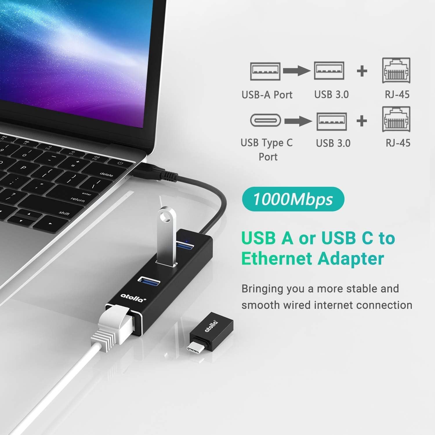 Adaptador USB C a Ethernet 3 Puertos Hub USB 3.0 Bauihr