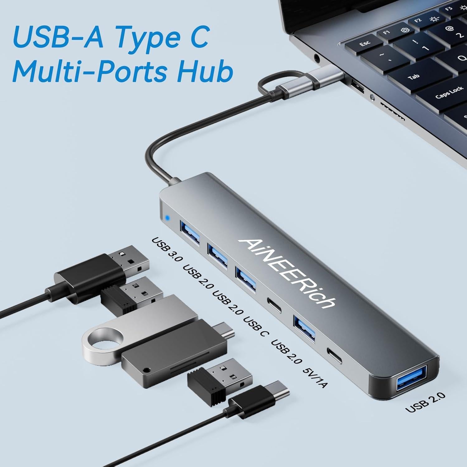 Hub USB-C 7 en 1 AiNEERich, Adaptador Multiport para Laptop y iPhone