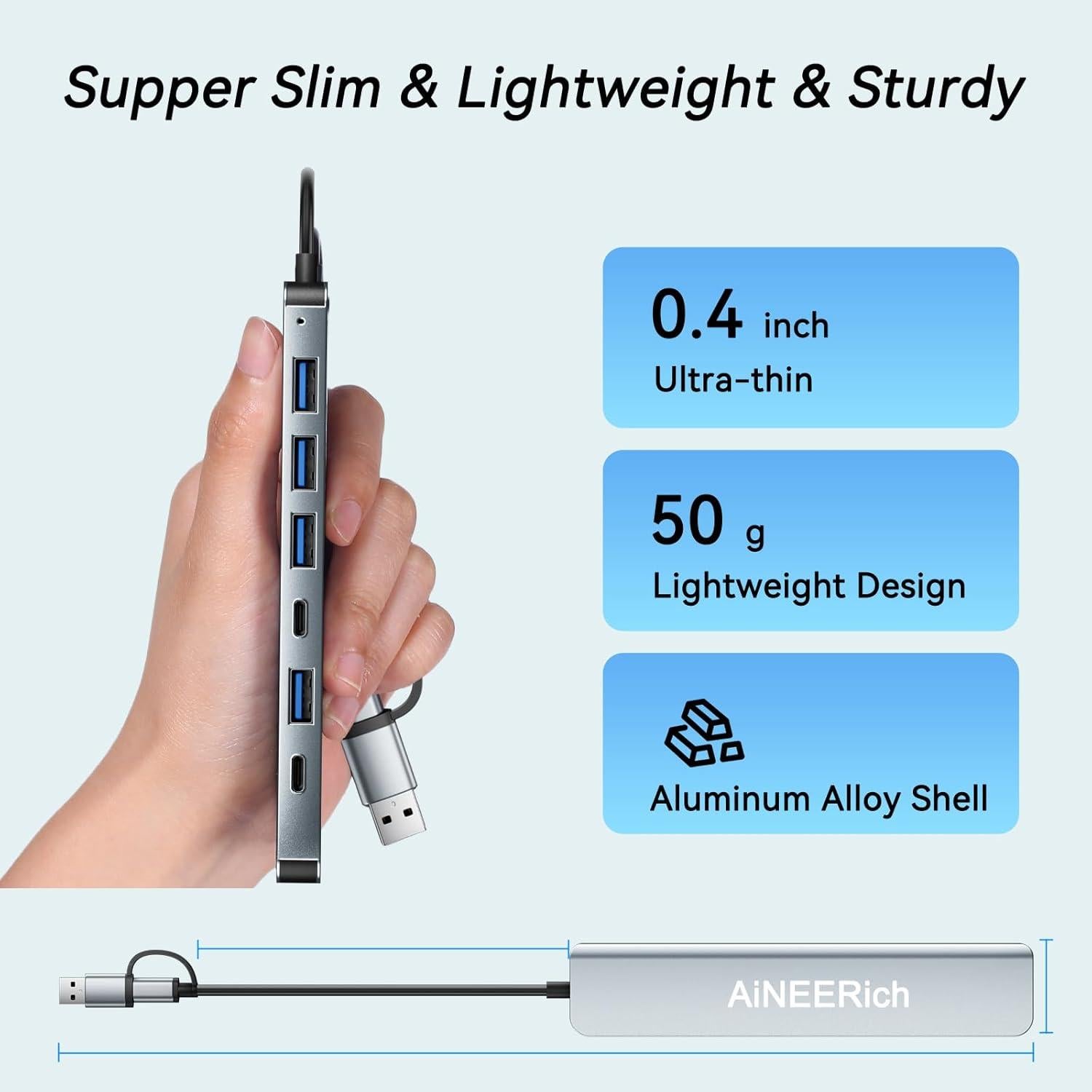 Hub USB-C 7 en 1 AiNEERich, Adaptador Multiport para Laptop y iPhone