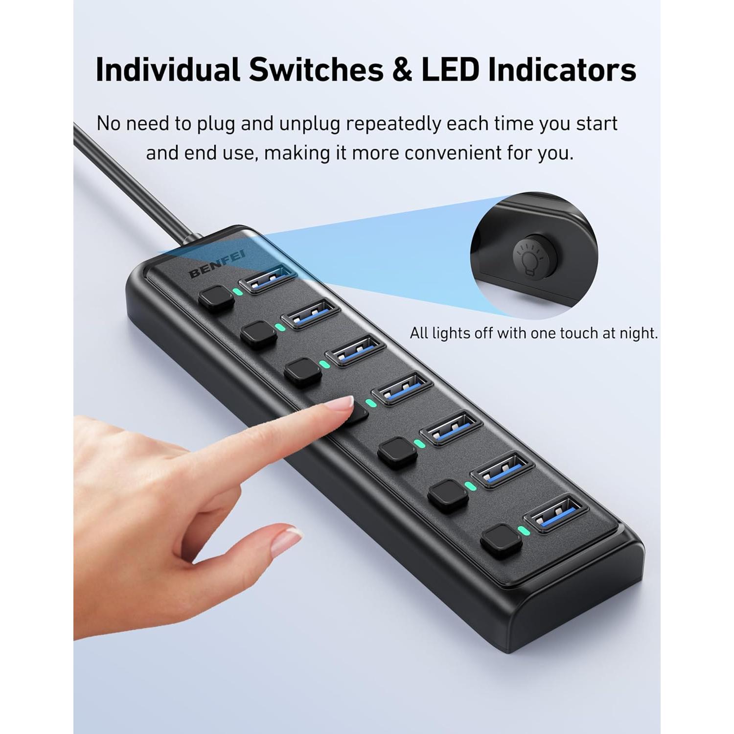 Hub USB 3.0 BENFEI de 7 Puertos Ultra Delgado 1m