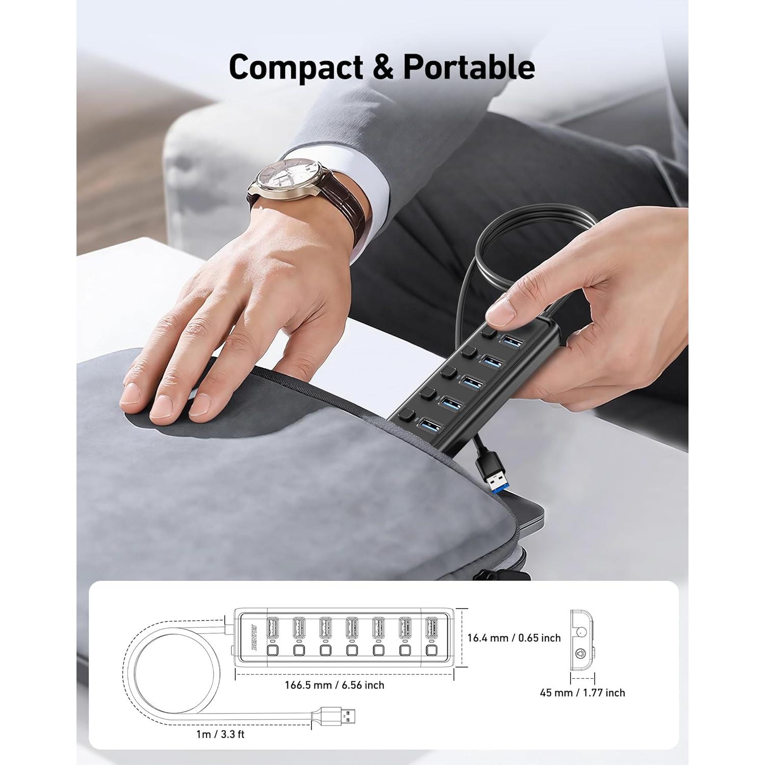 Hub USB 3.0 BENFEI de 7 Puertos Ultra Delgado 1m