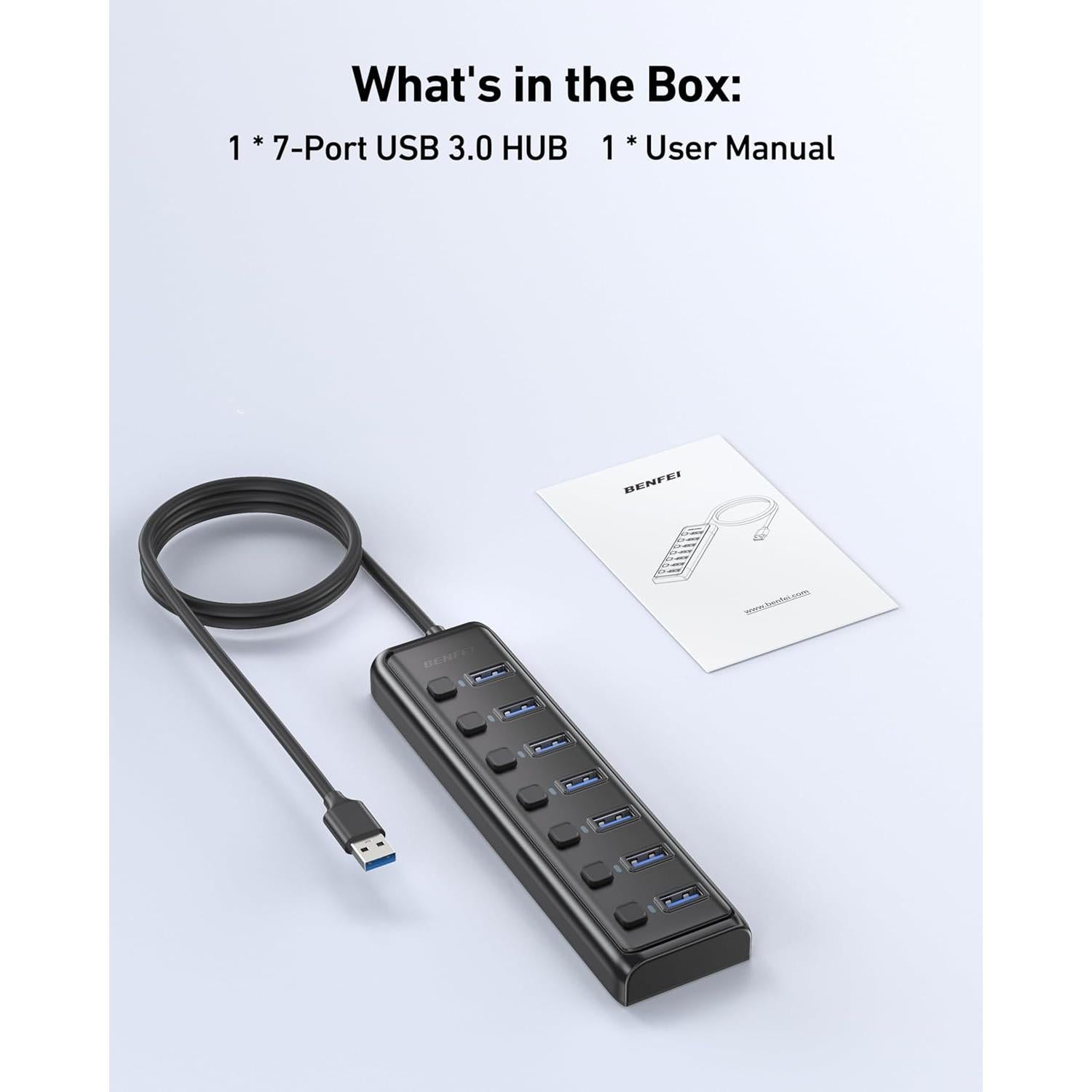 Hub USB 3.0 BENFEI de 7 Puertos Ultra Delgado 1m