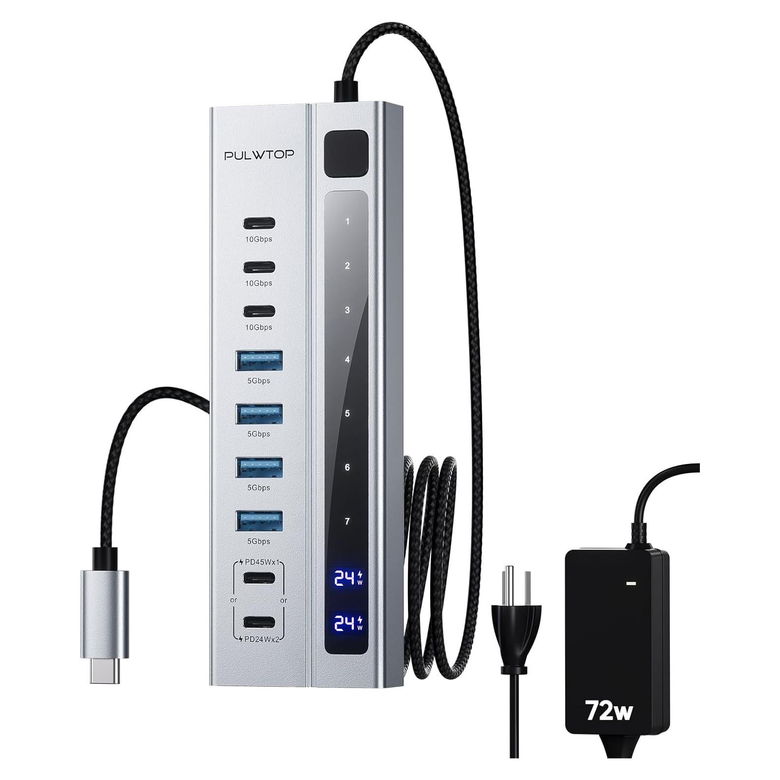 Hub USB C Alimentado PULWTOP 9-en-1 10Gbps 45W Carga PD