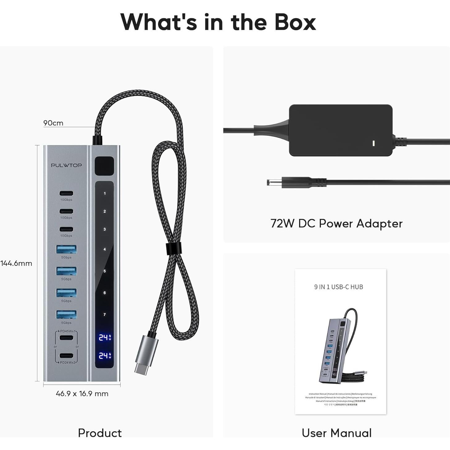 Hub USB C Alimentado PULWTOP 9-en-1 10Gbps 45W Carga PD