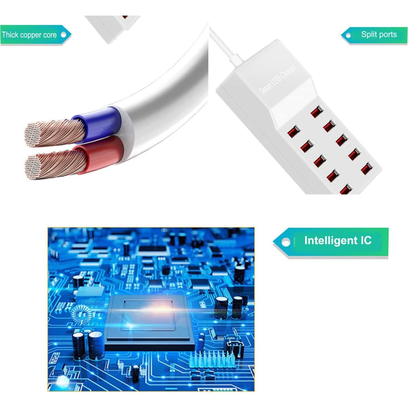 Estación de Carga USB MaxLax 10 Puertos 50W 10A Smart IC