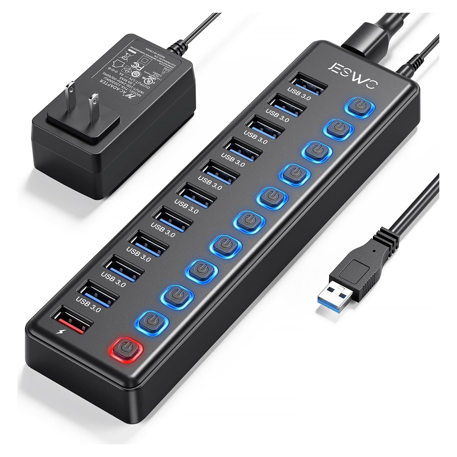 Hub USB 3.0 JESWO 11 Puertos con Carga Inteligente 36W
