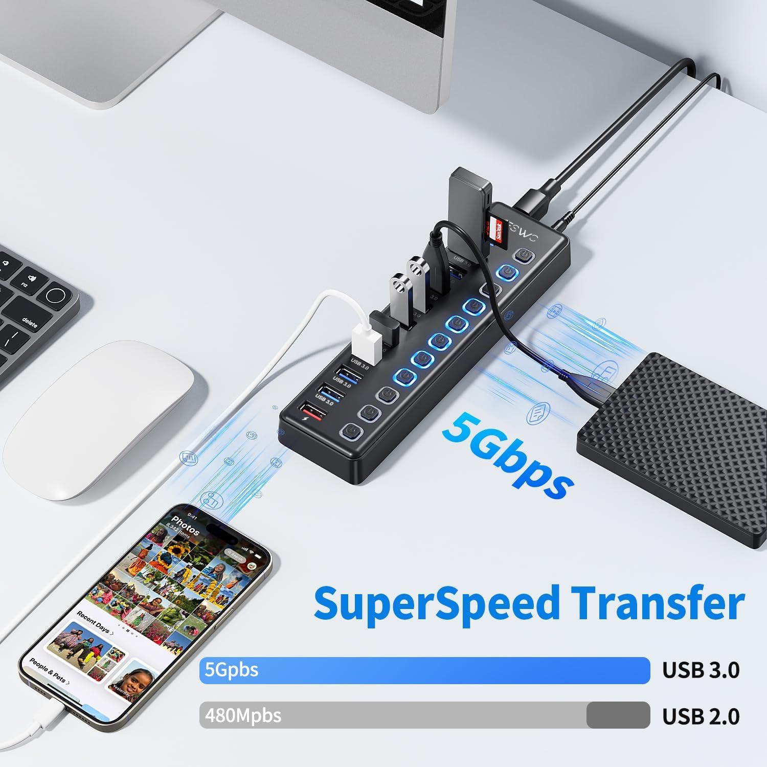 Hub USB 3.0 JESWO 11 Puertos con Carga Inteligente 36W