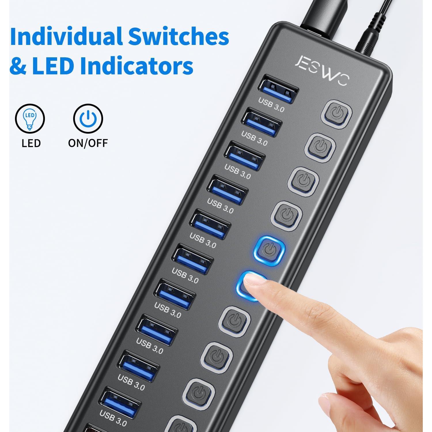 Hub USB 3.0 JESWO 11 Puertos con Carga Inteligente 36W