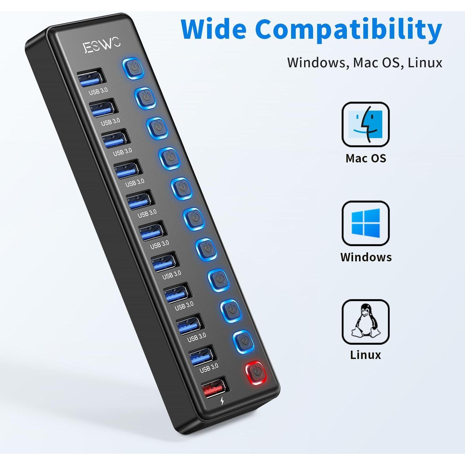Hub USB 3.0 JESWO 11 Puertos con Carga Inteligente 36W