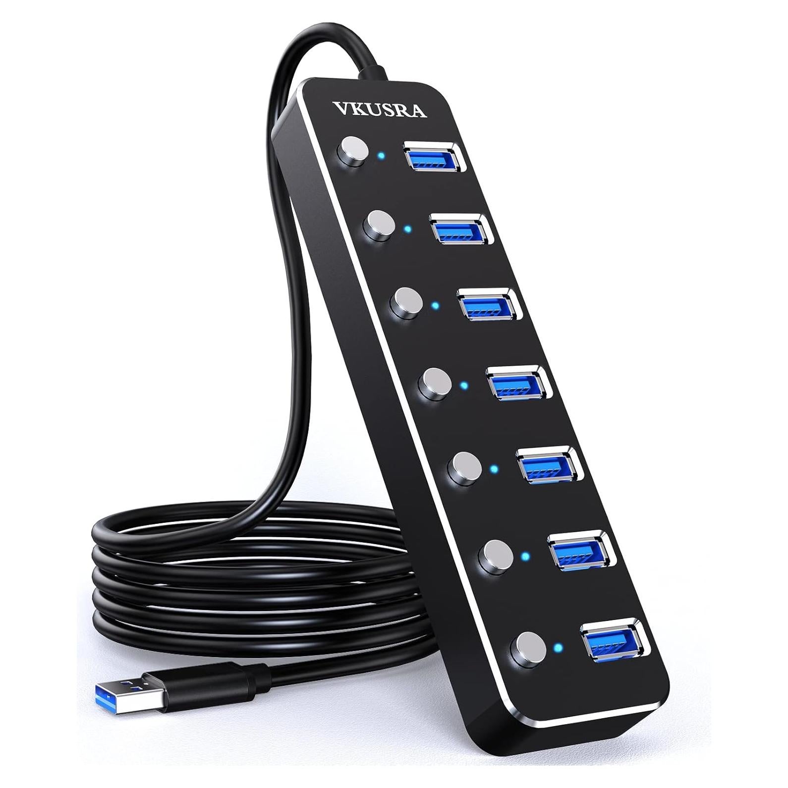 Hub USB 7 Puertos 3.0 VKUSRA con Cable de 1.2m y Interruptores