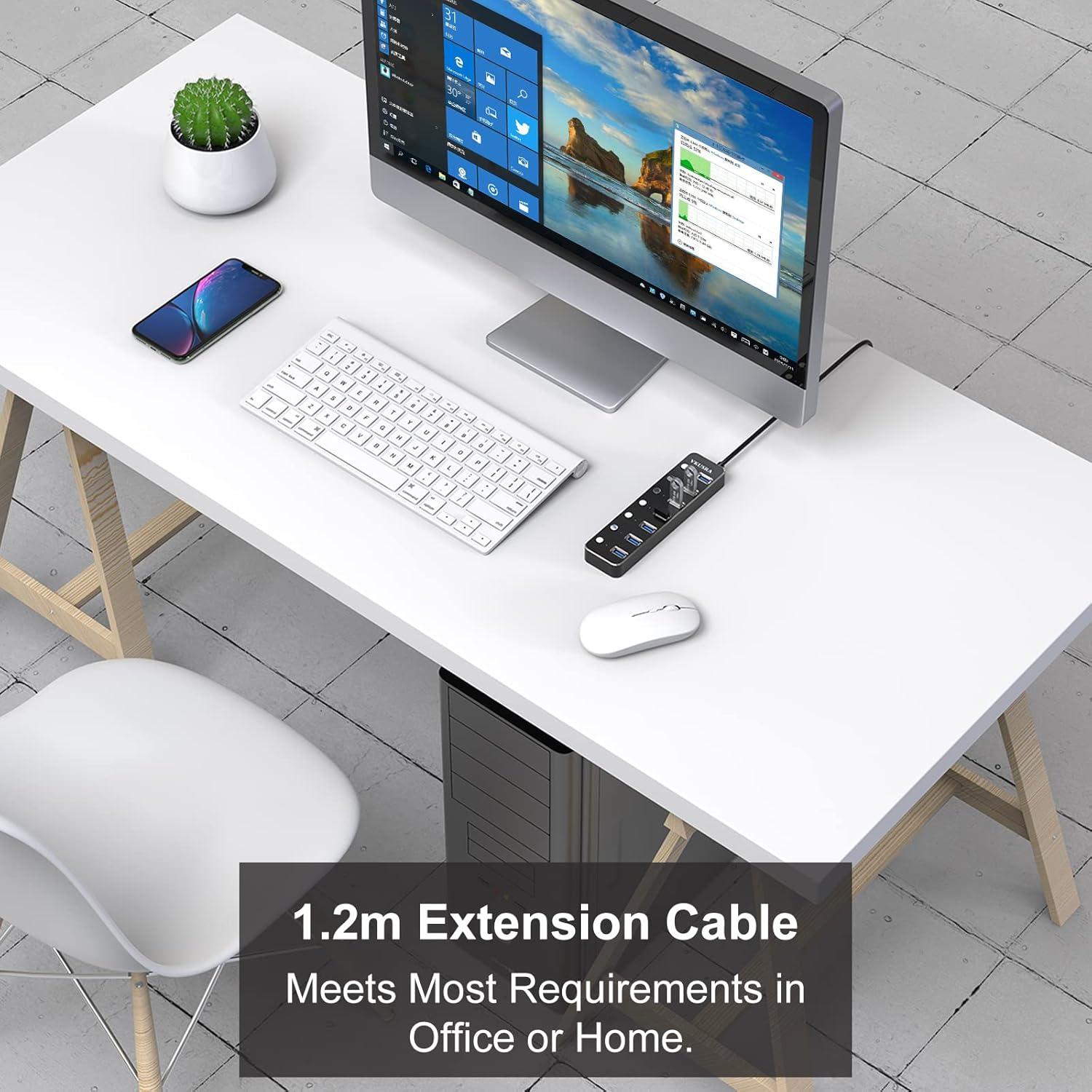 Hub USB 7 Puertos 3.0 VKUSRA con Cable de 1.2m y Interruptores