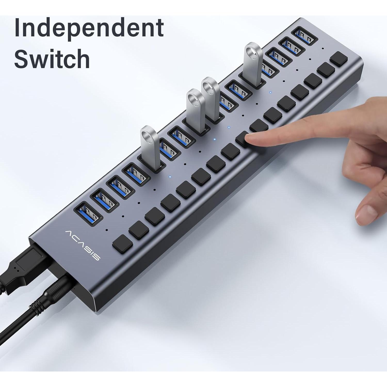 Hub USB 3.0 Alimentado ACASIS 16 Puertos 90W Aluminio